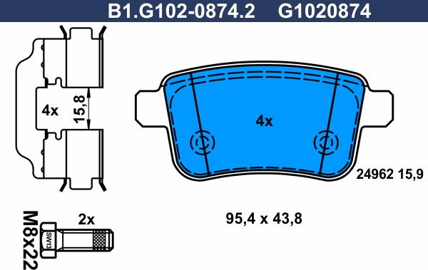 Galfer B1.G102-0874.2 - Тормозные колодки, дисковые, комплект autospares.lv