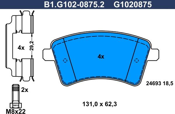 Galfer B1.G102-0875.2 - Тормозные колодки, дисковые, комплект autospares.lv