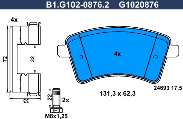 Galfer B1.G102-0876.2 - Тормозные колодки, дисковые, комплект autospares.lv