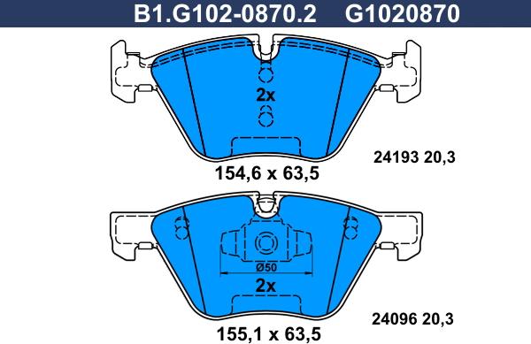 Galfer B1.G102-0870.2 - Тормозные колодки, дисковые, комплект autospares.lv