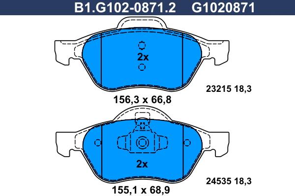 Galfer B1.G102-0871.2 - Тормозные колодки, дисковые, комплект autospares.lv