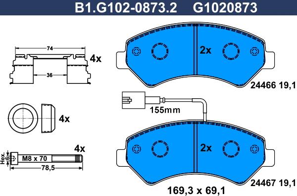 Galfer B1.G102-0873.2 - Тормозные колодки, дисковые, комплект autospares.lv