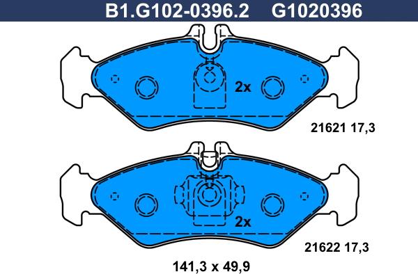 Galfer B1.G102-0396.2 - Тормозные колодки, дисковые, комплект autospares.lv