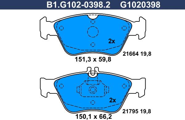 Galfer B1.G102-0398.2 - Тормозные колодки, дисковые, комплект autospares.lv