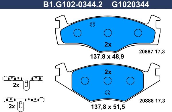 Galfer B1.G102-0344.2 - Тормозные колодки, дисковые, комплект autospares.lv