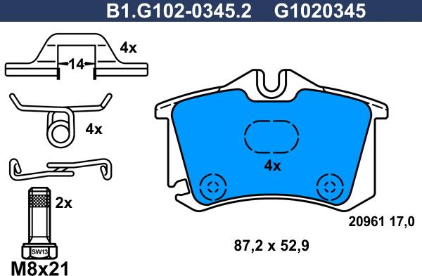 Galfer B1.G102-0345.2 - Тормозные колодки, дисковые, комплект autospares.lv