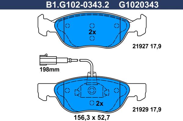 Galfer B1.G102-0343.2 - Тормозные колодки, дисковые, комплект autospares.lv