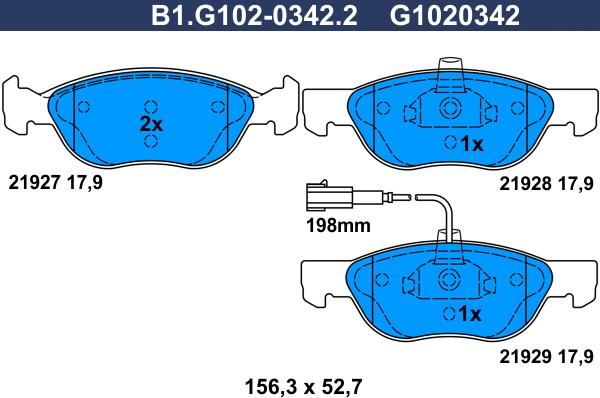 Galfer B1.G102-0342.2 - Тормозные колодки, дисковые, комплект autospares.lv