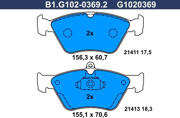 Galfer B1.G102-0369.2 - Тормозные колодки, дисковые, комплект autospares.lv