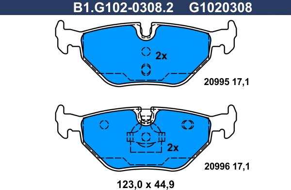 Galfer B1.G102-0308.2 - Тормозные колодки, дисковые, комплект autospares.lv