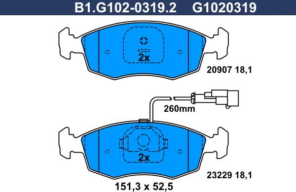 Galfer B1.G102-0319.2 - Тормозные колодки, дисковые, комплект autospares.lv