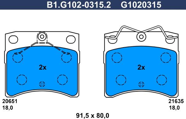 Galfer B1.G102-0315.2 - Тормозные колодки, дисковые, комплект autospares.lv