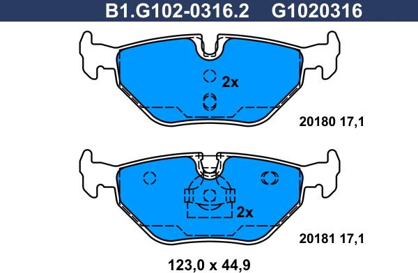 Galfer B1.G102-0316.2 - Тормозные колодки, дисковые, комплект autospares.lv