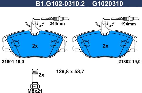 Galfer B1.G102-0310.2 - Тормозные колодки, дисковые, комплект autospares.lv