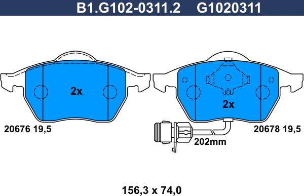 Galfer B1.G102-0311.2 - Тормозные колодки, дисковые, комплект autospares.lv