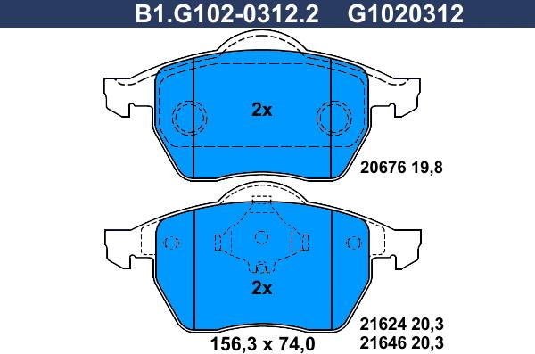 Galfer B1.G102-0312.2 - Тормозные колодки, дисковые, комплект autospares.lv