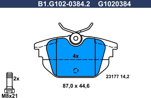 Galfer B1.G102-0384.2 - Тормозные колодки, дисковые, комплект autospares.lv