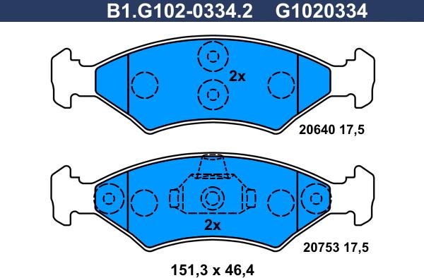 Galfer B1.G102-0334.2 - Тормозные колодки, дисковые, комплект autospares.lv