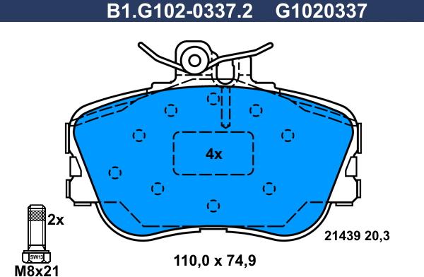 Galfer B1.G102-0337.2 - Тормозные колодки, дисковые, комплект autospares.lv