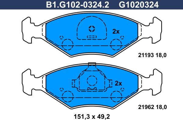 Galfer B1.G102-0324.2 - Тормозные колодки, дисковые, комплект autospares.lv