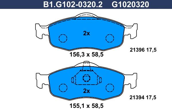 Galfer B1.G102-0320.2 - Тормозные колодки, дисковые, комплект autospares.lv