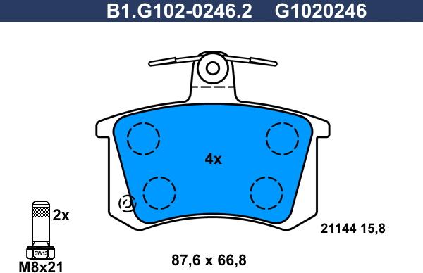 Galfer B1.G102-0246.2 - Тормозные колодки, дисковые, комплект autospares.lv