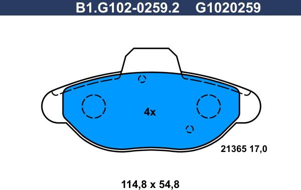 Galfer B1.G102-0259.2 - Тормозные колодки, дисковые, комплект autospares.lv