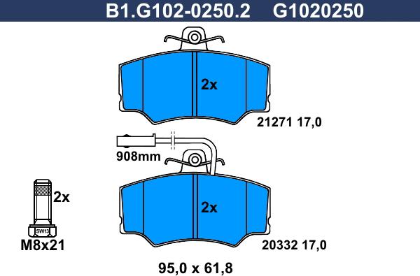 Galfer B1.G102-0250.2 - Тормозные колодки, дисковые, комплект autospares.lv