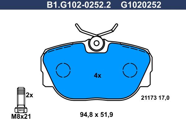 Galfer B1.G102-0252.2 - Тормозные колодки, дисковые, комплект autospares.lv