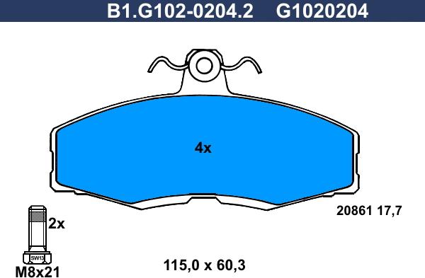 Galfer B1.G102-0204.2 - Тормозные колодки, дисковые, комплект autospares.lv