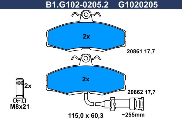 Galfer B1.G102-0205.2 - Тормозные колодки, дисковые, комплект autospares.lv