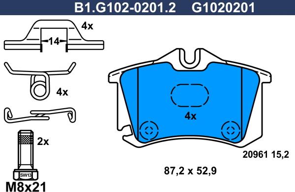 Galfer B1.G102-0201.2 - Тормозные колодки, дисковые, комплект autospares.lv