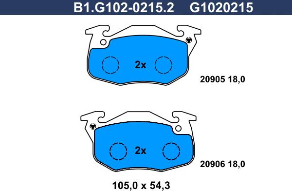 Galfer B1.G102-0215.2 - Тормозные колодки, дисковые, комплект autospares.lv