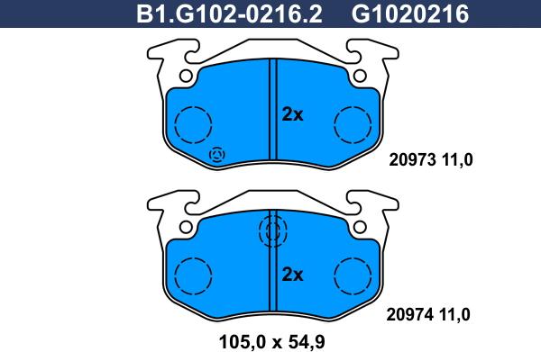 Galfer B1.G102-0216.2 - Тормозные колодки, дисковые, комплект autospares.lv