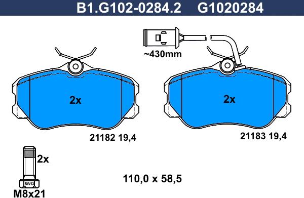 Galfer B1.G102-0284.2 - Тормозные колодки, дисковые, комплект autospares.lv