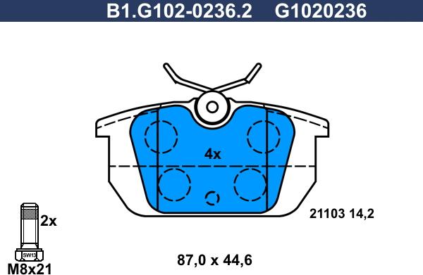 Galfer B1.G102-0236.2 - Тормозные колодки, дисковые, комплект autospares.lv