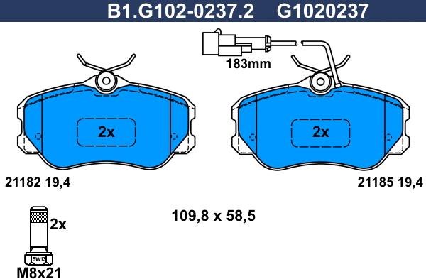 Galfer B1.G102-0237.2 - Тормозные колодки, дисковые, комплект autospares.lv