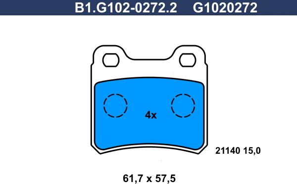 Galfer B1.G102-0272.2 - Тормозные колодки, дисковые, комплект autospares.lv