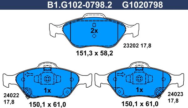 Galfer B1.G102-0798.2 - Тормозные колодки, дисковые, комплект autospares.lv