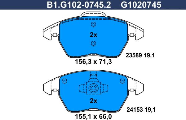 Galfer B1.G102-0745.2 - Тормозные колодки, дисковые, комплект autospares.lv