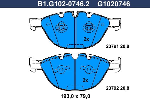 Galfer B1.G102-0746.2 - Тормозные колодки, дисковые, комплект autospares.lv