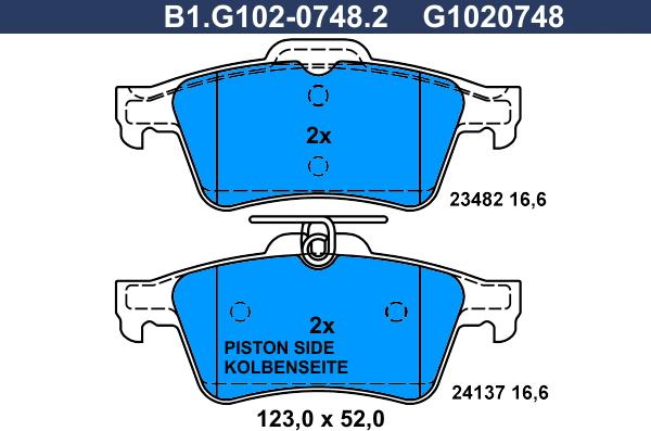 Galfer B1.G102-0748.2 - Тормозные колодки, дисковые, комплект autospares.lv