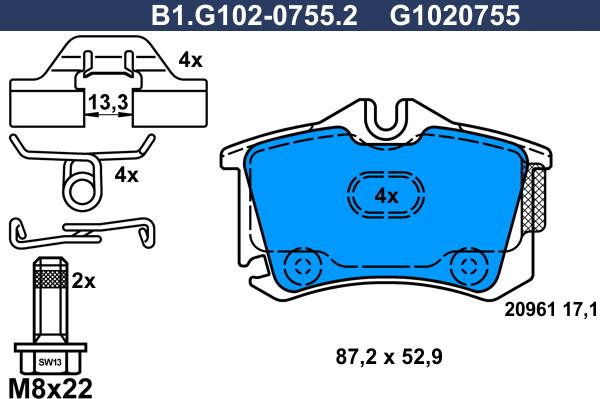 Galfer B1.G102-0755.2 - Тормозные колодки, дисковые, комплект autospares.lv