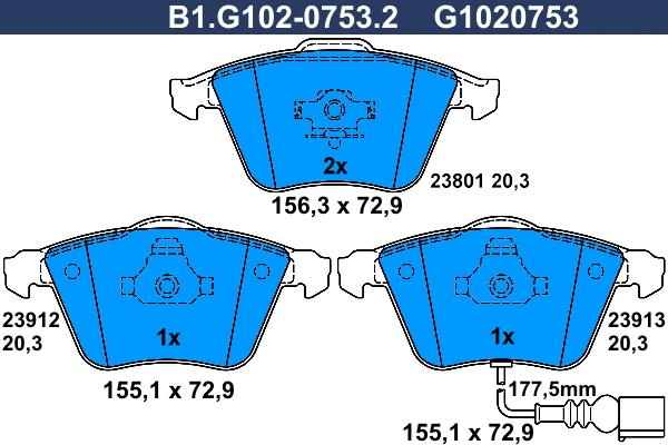 Galfer B1.G102-0753.2 - Тормозные колодки, дисковые, комплект autospares.lv