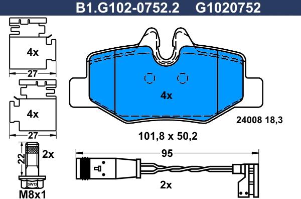 Galfer B1.G102-0752.2 - Тормозные колодки, дисковые, комплект autospares.lv