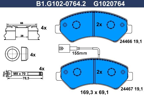 Galfer B1.G102-0764.2 - Тормозные колодки, дисковые, комплект autospares.lv