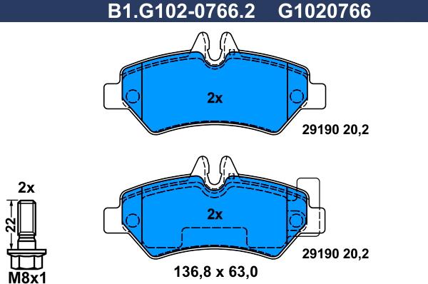 Galfer B1.G102-0766.2 - Тормозные колодки, дисковые, комплект autospares.lv