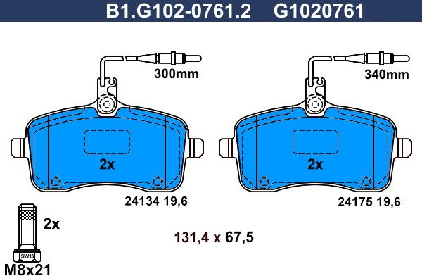 Galfer B1.G102-0761.2 - Тормозные колодки, дисковые, комплект autospares.lv