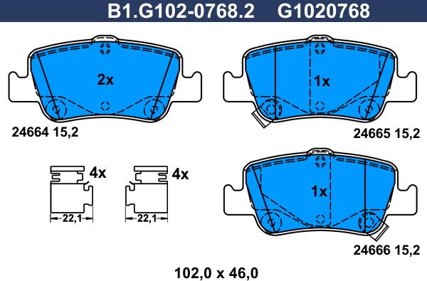 Galfer B1.G102-0768.2 - Тормозные колодки, дисковые, комплект autospares.lv