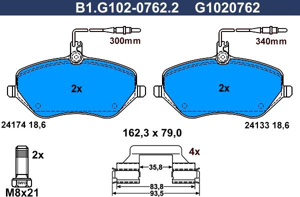 Galfer B1.G102-0762.2 - Тормозные колодки, дисковые, комплект autospares.lv